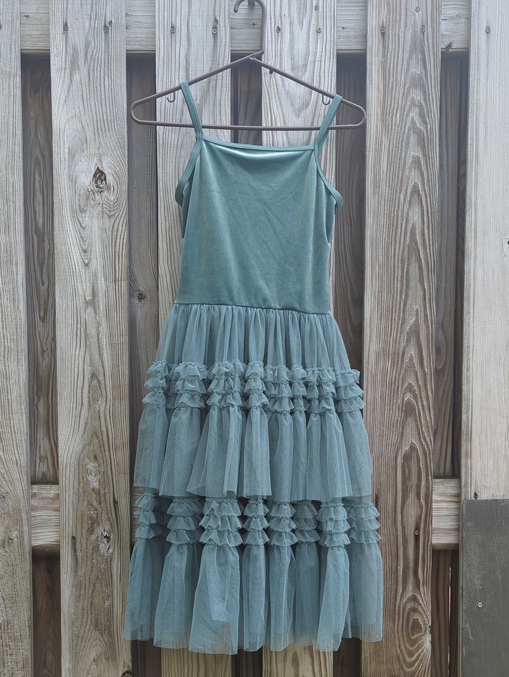Weissman Sage Green Tiered Ruffle Tulle Dress - Sleeveless